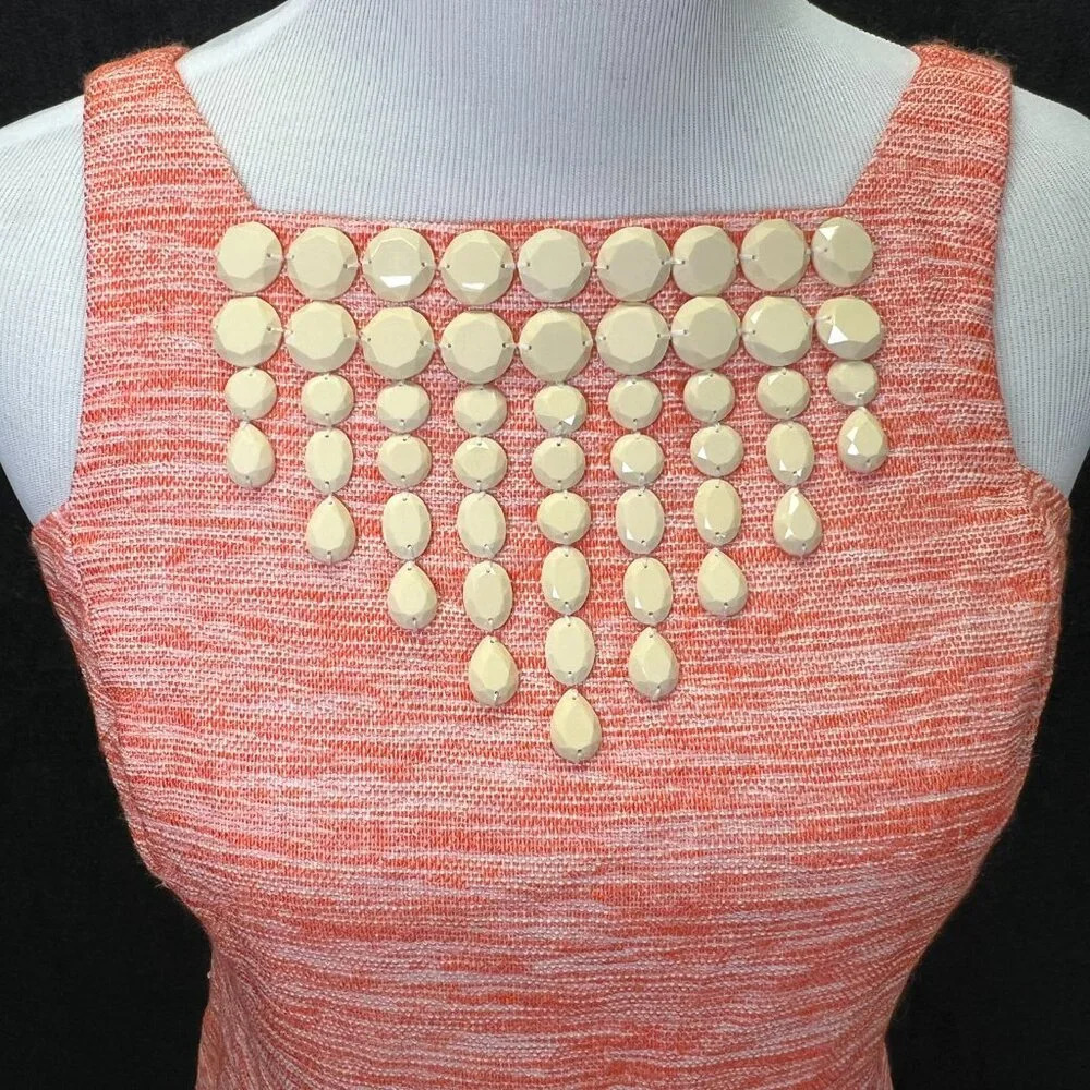 TRINA TURK Shift Dress Clementine Orange Linen Blend Embellished 4 - Picture 2 of 9